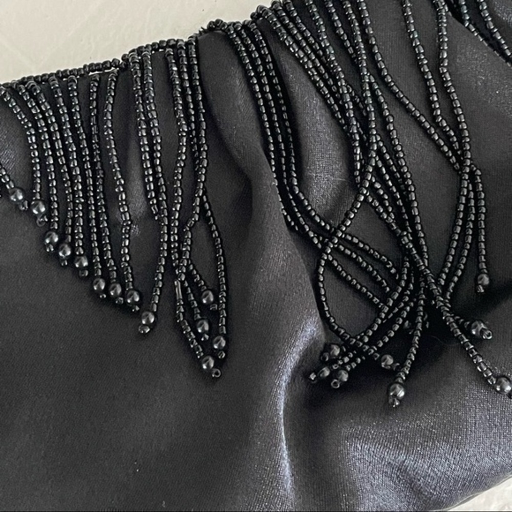 $15 SALE Baguette Purse Black Bead Fringe Evening Holiday Party BIJOUX TERNER - Picture 3 of 7